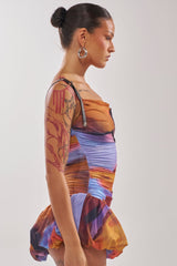 IN A MOOD PRINTED MINI DRESS IN PURPLE