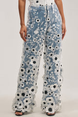 MIXED FLORALS RELAXED DENIM