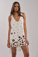 ONE OF A KIND MINI DRESS WITH METAL HARDWARE IN WHITE