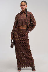 THE SNEAK PEEK STUDDED SUEDE MIDI SKIRT