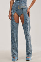 COWGIRL NIGHTS RHINESTONE DENIM CHAPS
