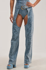 COWGIRL NIGHTS RHINESTONE DENIM CHAPS