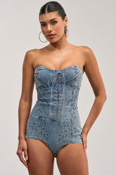 COWGIRL NIGHTS RHINESTONE DENIM BODYSUIT