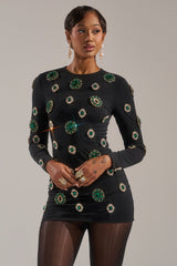 BLING BLING MESH MINI DRESS WITH RHINESTONE EMBELLISHMENTS
