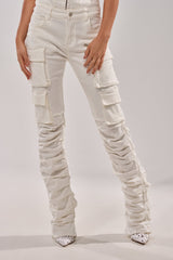 IT GETS EASIER STACKED CARGO PANT IN WHITE