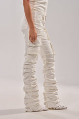 IT GETS EASIER STACKED CARGO PANT IN WHITE