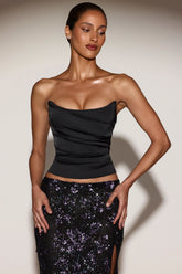 Draped Lace-Up Corset Top in Black Purple