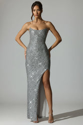 Embellished Corset Gown in Silver