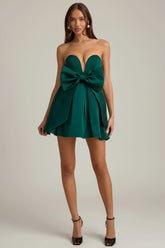 Bow-Detail Corset Mini Dress in Emerald Green
