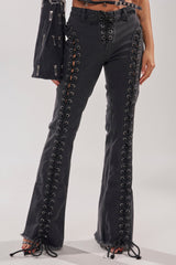 HOTTY LACE UP FLARE DENIM