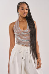 SPARKLING LIGHTS RHINESTONE HALTER TOP