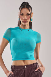 PAXTON DOUBLE LINED MESH SHORT SLEEVE TEE IN TURQUOISE
