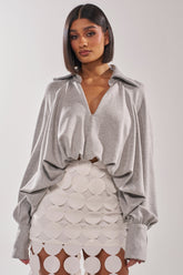 NEW RULES HIGH LOW BLOUSE IN GREY