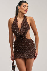 FIRST MOVE EMBELLISHED SEQUIN MINI DRESS IN BROWN