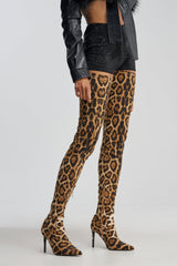 AZALEA WANG AVENOIR LEOPARD THIGH HIGH STILETTO BOOT