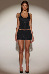 Embellished A-Line Mini Skirt in Black
