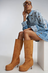 AZALEA WANG CLEDQYN CHESTNUT SUEDE STILETTO BOOTIE