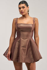 BEST TIME OF THE YEAR SATIN MINI DRESS IN MOCHA