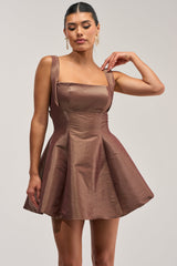 BEST TIME OF THE YEAR SATIN MINI DRESS IN MOCHA