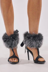 AZALEA WANG DARLING BLACK FUR STILETTO SANDAL
