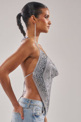 FREESTYLE RHINESTONE COWL NECK TOP