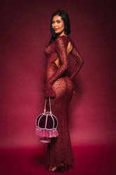 MY GOOD SIDE LEOPARD MESH MAXI DRESS IN BURGUNDY
