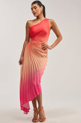 WILD CARD ONE SHOULDER OMBRE MIDI DRESS IN PINK