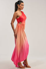 WILD CARD ONE SHOULDER OMBRE MIDI DRESS IN PINK