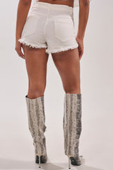 RILEE EMBELLISHED DENIM SHORTS IN WHITE
