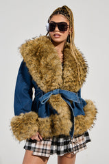 FREDDIE FUR TRIM DENIM MOTO
