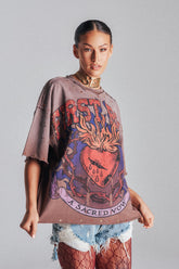 FIRST ROW SACRED HEARTH RHINESTONE DISTRESSED TEE