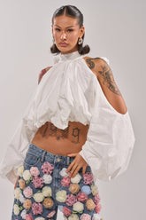 ALEXIA MOCK NECK BLOUSE IN WHITE
