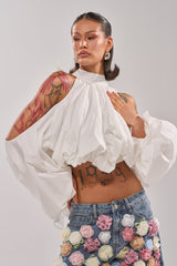 ALEXIA MOCK NECK BLOUSE IN WHITE