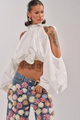 ALEXIA MOCK NECK BLOUSE IN WHITE