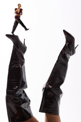 AZALEA WANG HALINA BURGUNDY CROC STILETTO BOOT
