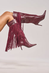 AZALEA WANG HEARTBEAT BURGUNDY FRINGE BOOT