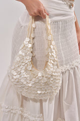 NO WORDS BEADED BAG IN WHITE
