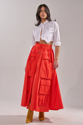 AMELIA CARGO POCKET MAXI SKIRT IN RED