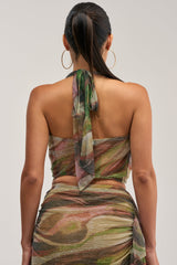 DROP IT LOW COWL NECK BLOUSE IN GREEN MULTI
