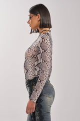 OMBRE SNAKE LONG SLEEVE MESH TOP IN GREY MULTI