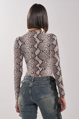 OMBRE SNAKE LONG SLEEVE MESH TOP IN GREY MULTI