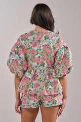 TEA TIME FLORAL BROCADE SHORT SLEEVE BLOUSE