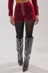 RODEO VIBES VELVET DENIM STUDDED SHORT