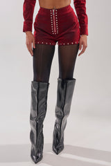 RODEO VIBES VELVET DENIM STUDDED SHORT