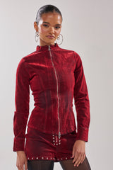 RODEO VIBES VELVET DENIM ZIP UP