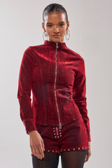 RODEO VIBES VELVET DENIM ZIP UP