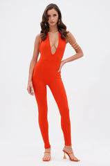 KEEP IT CASUAL HALTER JUMPSUIT IN ORANGE