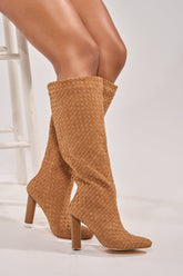 AZALEA WANG JUDY TAN SUEDE BLOCK HEEL BOOT