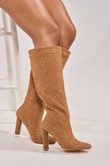 AZALEA WANG JUDY TAN SUEDE BLOCK HEEL BOOT