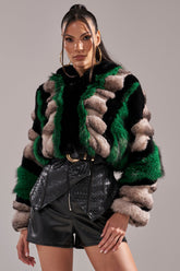 SUPERNOVA PANELED FAUX FUR IN GREEN
